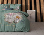 Dekbedovertrek micropercale Lyra groen met bloemenprint 240 x 220 cm, met 2 kussenslopen 60 x 70 cm