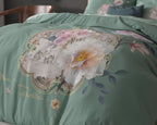 Dekbedovertrek micropercale Lyra groen met bloemenprint 240 x 220 cm, met 2 kussenslopen 60 x 70 cm