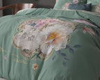 Dekbedovertrek micropercale Lyra groen met bloemenprint 240 x 220 cm, met 2 kussenslopen 60 x 70 cm