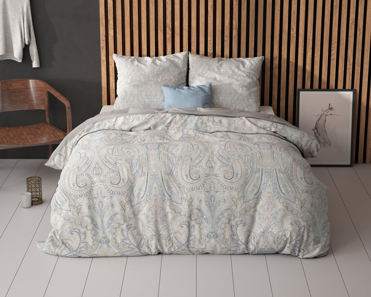 Dekbedovertrek microvezel Cherine grijs paisley 240 x 220 cm, met 2 kussenslopen 60 x 70 cm