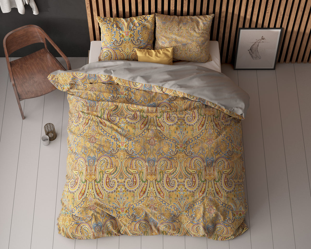 Dekbedovertrek microvezel paisley goud 200 x 220 cm, met 2 kussenslopen 60 x 70 cm