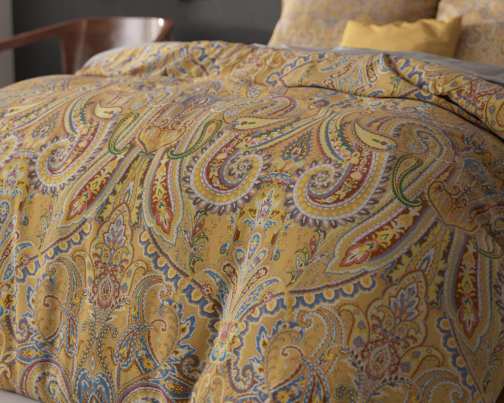 Dekbedovertrek microvezel paisley goud 200 x 220 cm, met 2 kussenslopen 60 x 70 cm