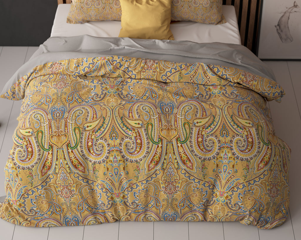 Dekbedovertrek microvezel paisley goud 200 x 220 cm, met 2 kussenslopen 60 x 70 cm
