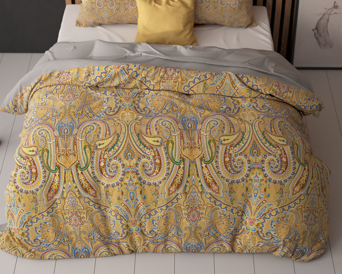Dekbedovertrek microvezel goud paisley print 240 x 220 cm, met 2 kussenslopen 60 x 70 cm