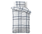 Dekbedovertrek micropercal katoen geruit wit met blauw 140 x 220 cm, met kussenslopen 60 x 70 cm