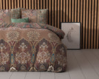 Dekbedovertrek micropercal katoen polyester bruin Berna tweezijdig bedrukt 200 x 220 cm, met 2 kussenslopen 60 x 70 cm