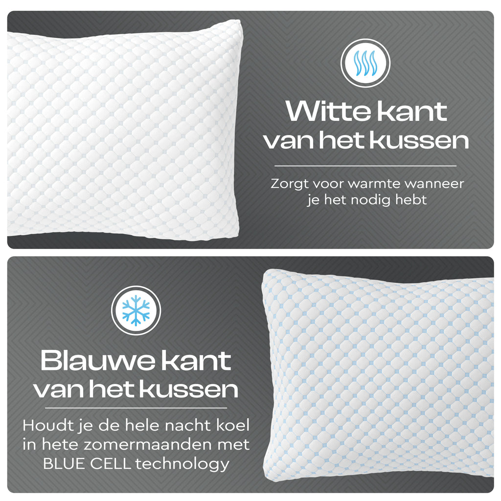 Hoofdkussen traagschuim versnipperd verstelbaar wit 50 x 70 cm, verkoelend, voor zij-, rug- en buikslapers