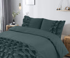 Dekbedovertrek percale katoen T144 Cyprus groen met ruches 140 x 220 cm, met 2 kussenslopen 60 x 70 cm