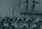 Dekbedovertrek percale katoen T144 Cyprus groen met ruches 140 x 220 cm, met 2 kussenslopen 60 x 70 cm