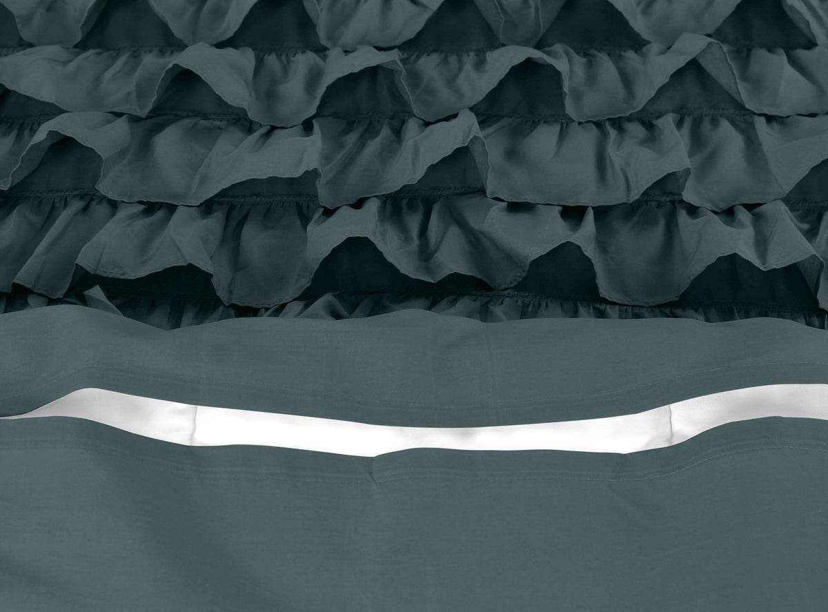Dekbedovertrek katoen percale ruches cipresgroen 240 x 220 cm, met 2 kussenslopen 60 x 70 cm