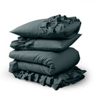 Dekbedovertrek katoen percale ruches cipresgroen 240 x 220 cm, met 2 kussenslopen 60 x 70 cm