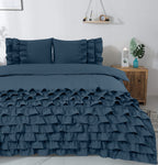 Dekbedovertrek katoen percale ruches blauw 140 x 220 cm, met 2 kussenslopen 60 x 70 cm voor de slaapkamer