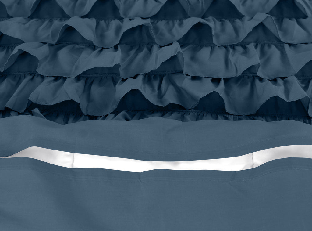 Dekbedovertrek Cyprus percale katoen T144 blauw met ruches 240 x 220 cm, met 2 kussenslopen 60 x 70 cm