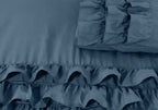 Dekbedovertrek Cyprus percale katoen T144 blauw met ruches 240 x 220 cm, met 2 kussenslopen 60 x 70 cm