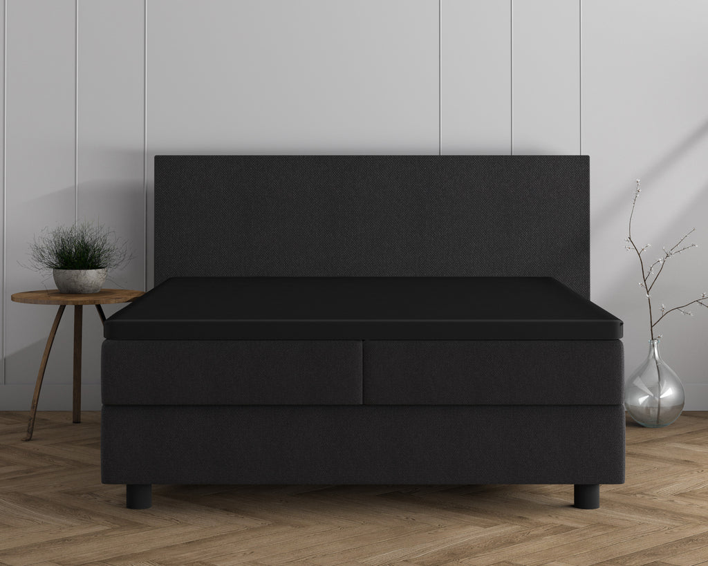Topper hoeslaken dubbel jersey katoen zwart 140 x 200/220 cm, hoekhoogte 20 cm