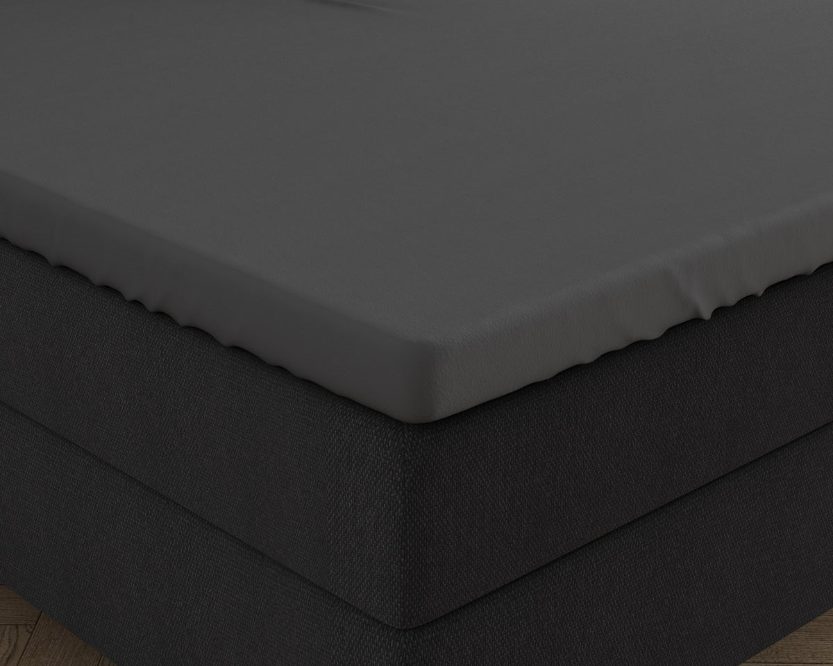 Topper hoeslaken dubbel jersey gebreid katoen antraciet 190/200 x 220/230 cm, voor toppers van 8–15 cm