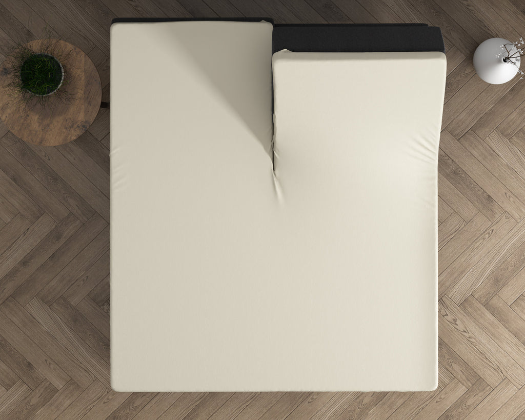 Splittopper hoeslaken jersey katoen crème 160 x 200/220 cm, voor topperdikte 8–15 cm