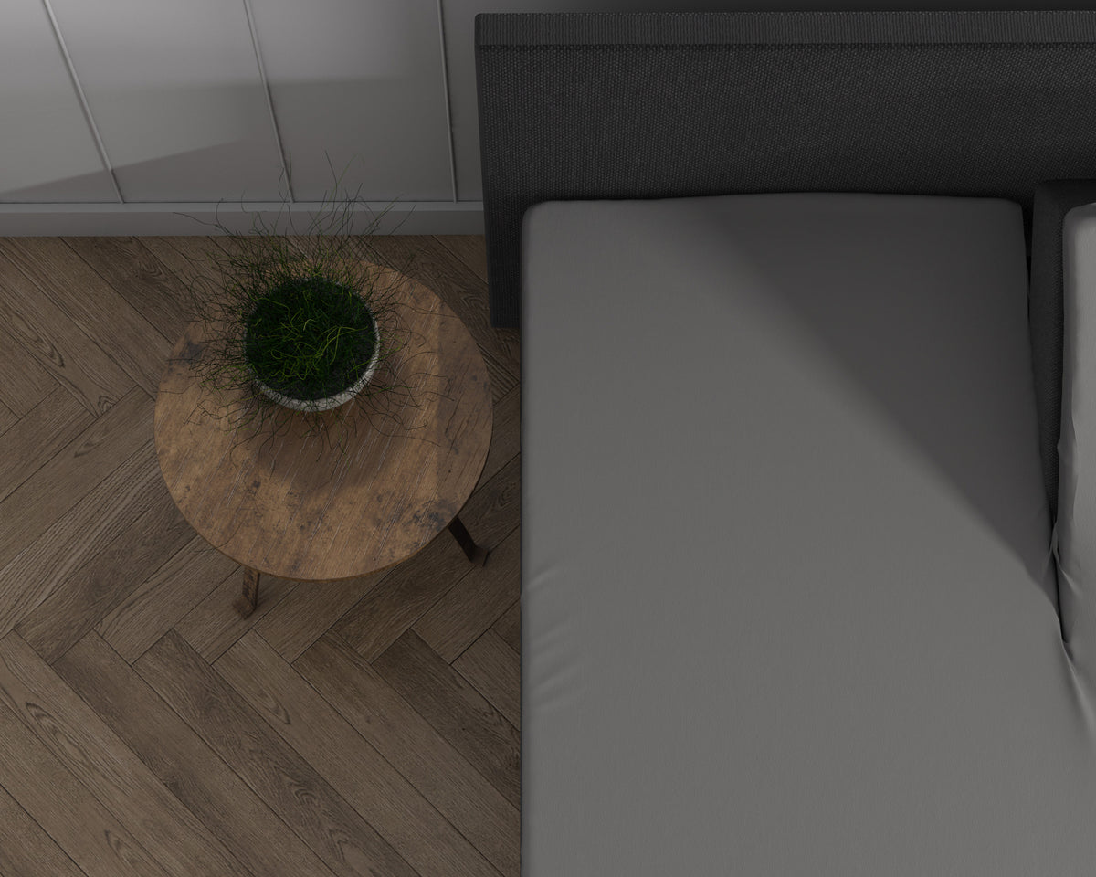 Hoeslaken split-topper dubbel jersey katoen 220 g/m² grijs 160 x 200/220 cm, hoekhoogte 20 cm