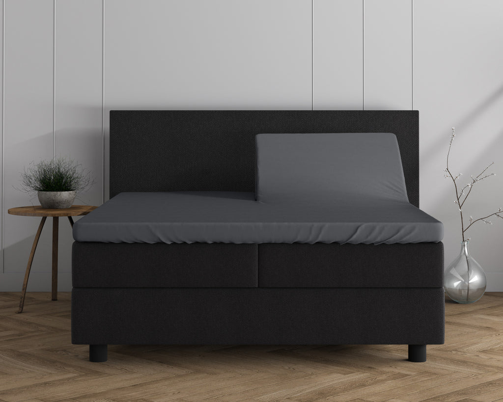 Hoeslaken splittopper gebreid katoen dubbel jersey antraciet 160 x 200/220 cm, stretch