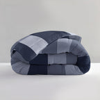 Lazy dekbed microvezel all-in-one Anne, blauw geblokt 240 x 220 cm, met 2 kussenslopen 60 x 70 cm