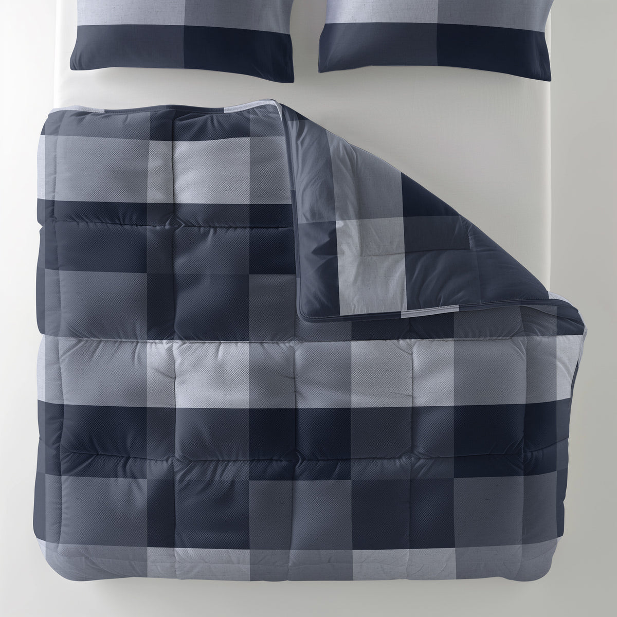 Lazy dekbed microvezel all-in-one Anne, blauw geblokt 240 x 220 cm, met 2 kussenslopen 60 x 70 cm