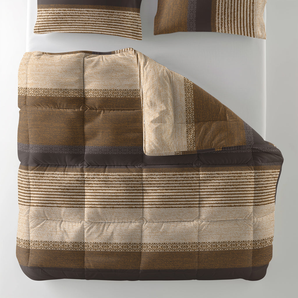 Lazy dekbed Marina microvezel taupe gestreept 200 x 200 cm, dekbed en overtrek in één, met 2 kussenslopen