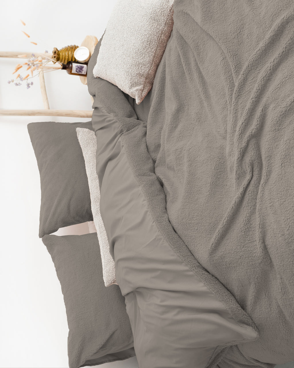 Dekbedovertrek teddy polyester kaki 240 x 220 cm, met 2 kussenslopen voor de slaapkamer