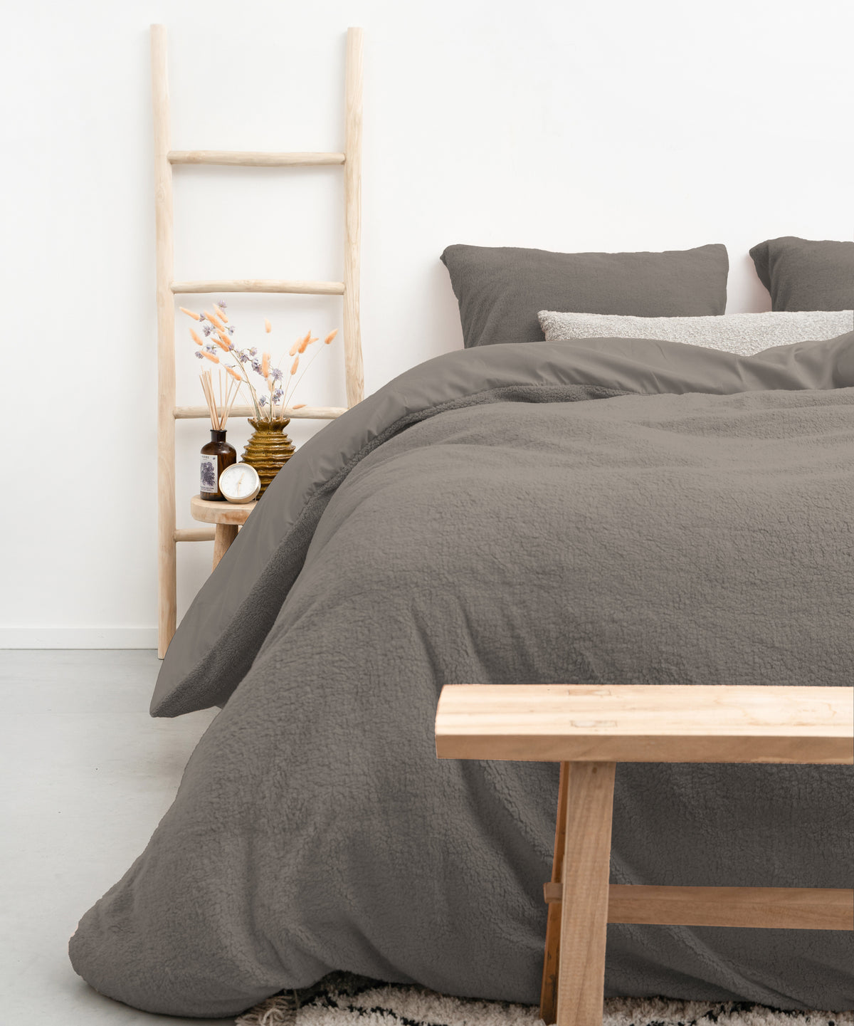 Dekbedovertrek teddy polyester kaki 240 x 220 cm, met 2 kussenslopen voor de slaapkamer