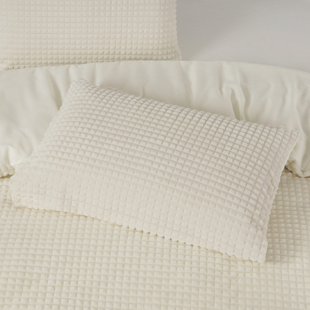 Dekbedovertrek teddy polyester beige geruit 140 x 200/220 cm, met 1 kussensloop