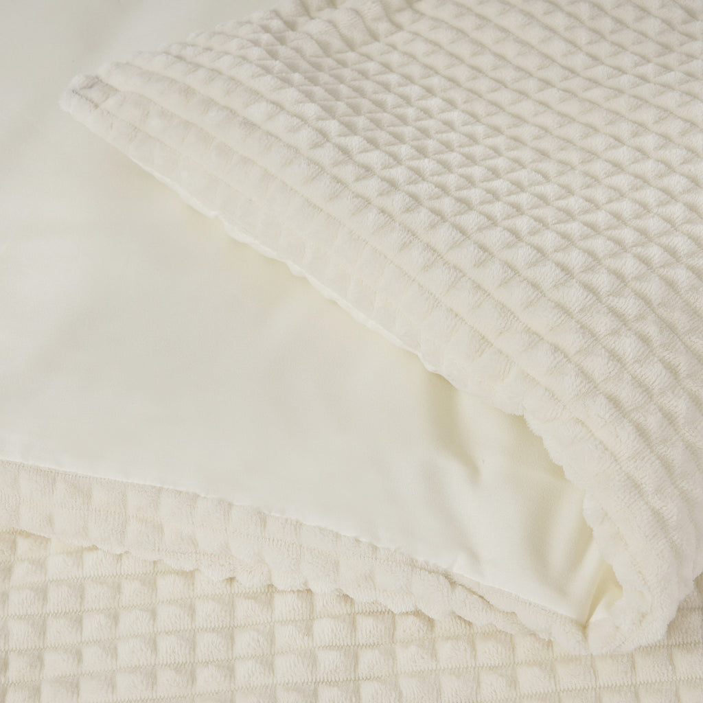 Dekbedovertrek teddy polyester beige geruit 140 x 200/220 cm, met 1 kussensloop