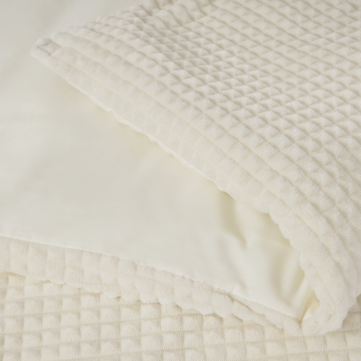 Dekbedovertrek teddy polyester beige geruit 140 x 200/220 cm, met 1 kussensloop