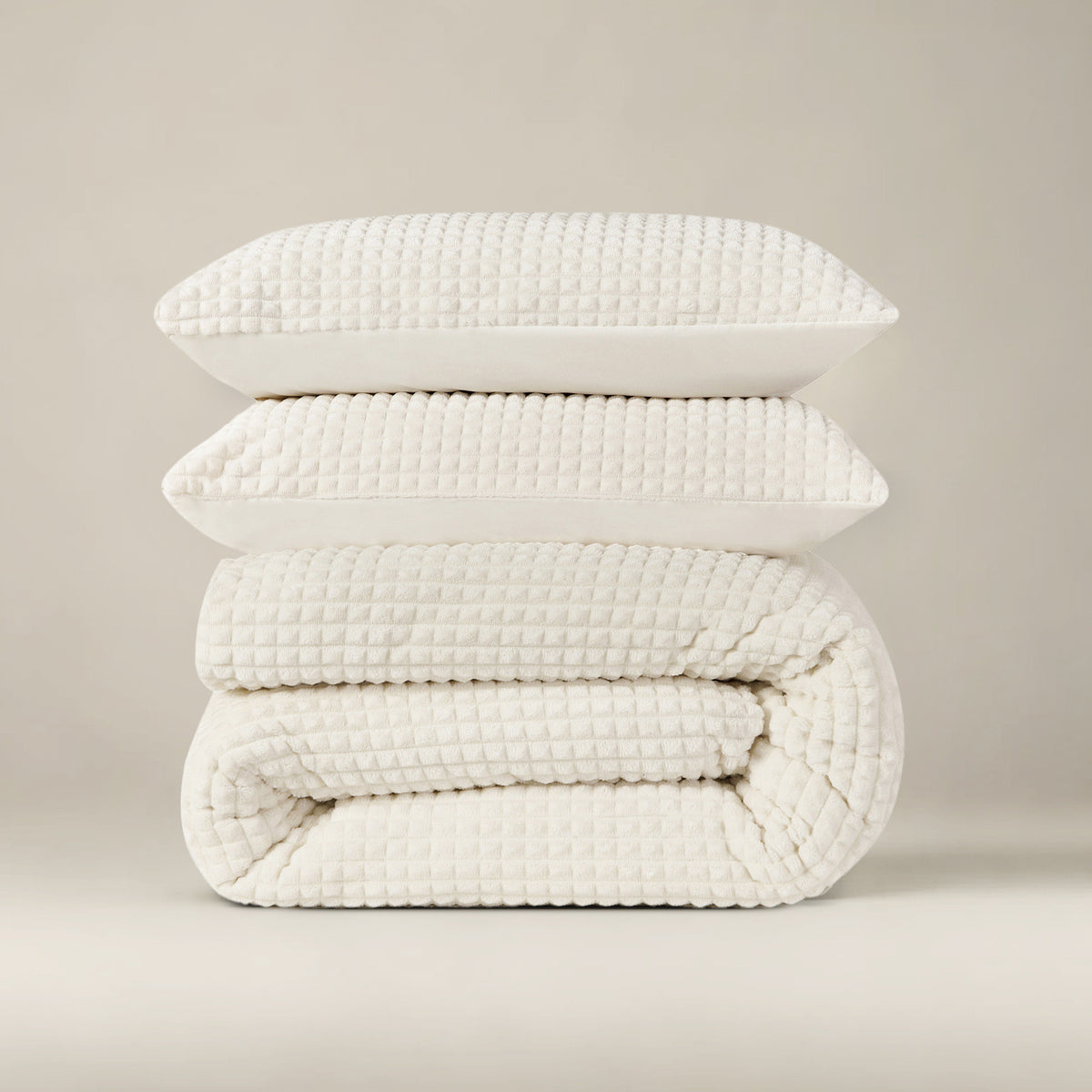 Dekbedovertrek teddy polyester beige geruit 140 x 200/220 cm, met 1 kussensloop