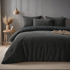 Dekbedovertrek teddy polyester antraciet 140 x 220 cm, met 1 kussensloop, schelpenstructuur