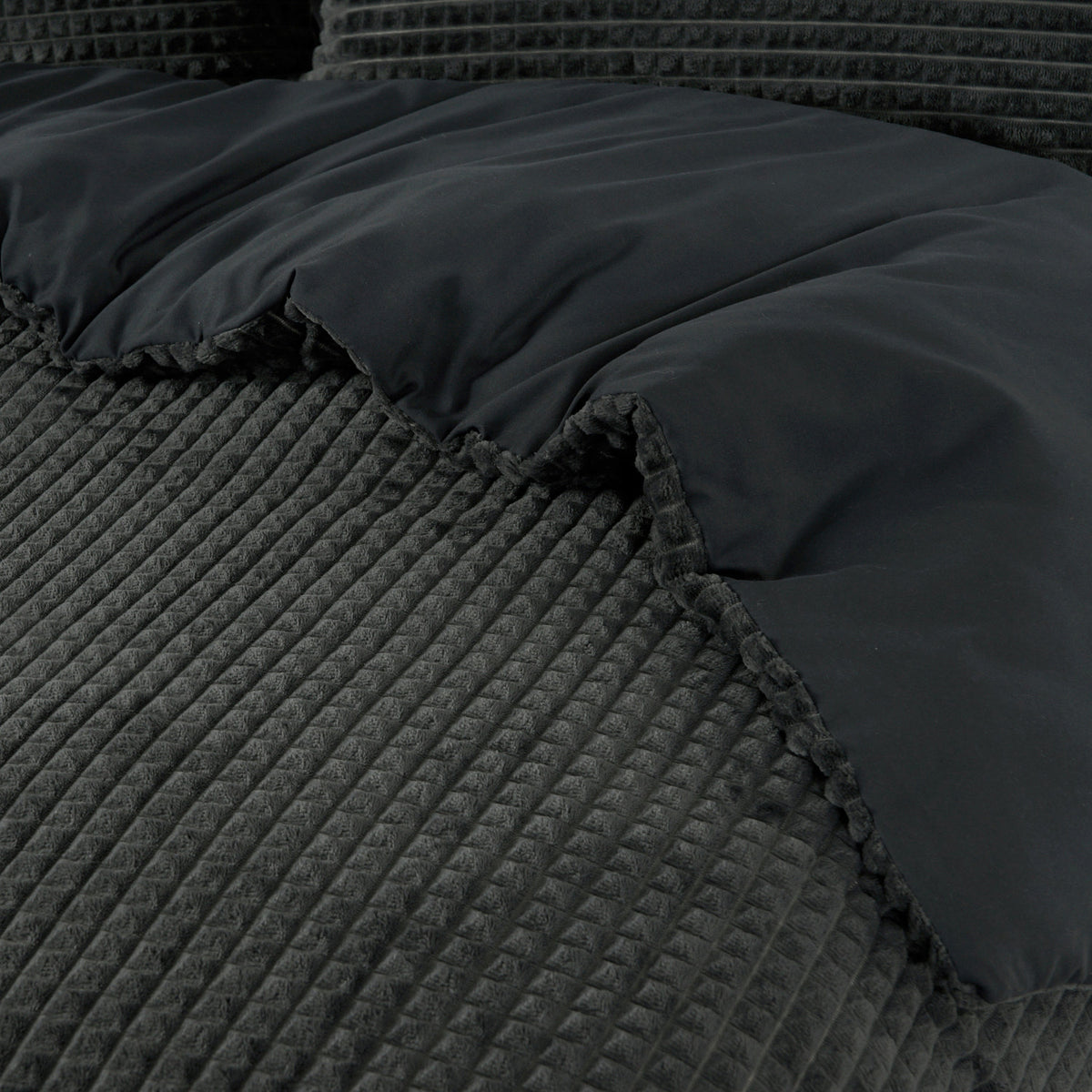 Dekbedovertrek teddy polyester antraciet 140 x 220 cm, met 1 kussensloop, schelpenstructuur