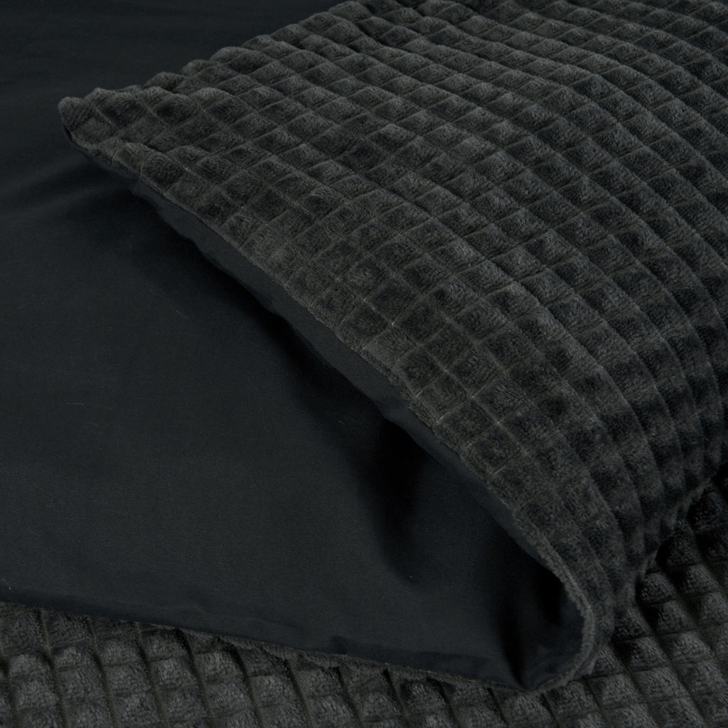 Dekbedovertrek teddy polyester antraciet 140 x 220 cm, met 1 kussensloop, schelpenstructuur