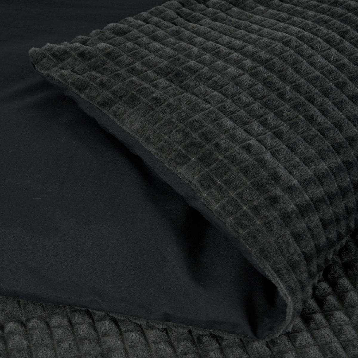 Dekbedovertrek teddy polyester antraciet 140 x 220 cm, met 1 kussensloop, schelpenstructuur