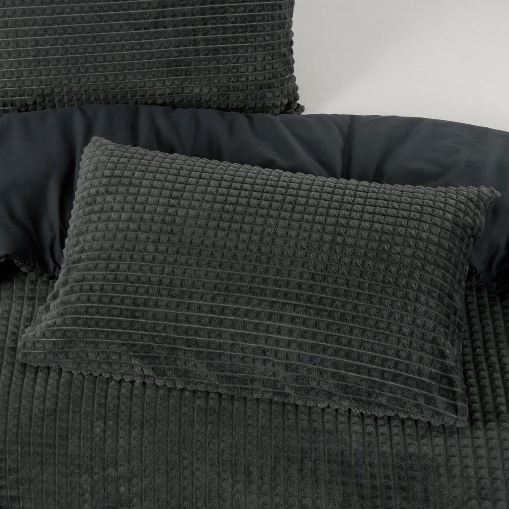 Dekbedovertrek teddy polyester antraciet 140 x 220 cm, met 1 kussensloop, schelpenstructuur