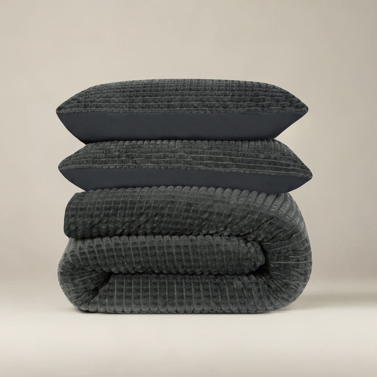 Dekbedovertrek teddy polyester antraciet 140 x 220 cm, met 1 kussensloop, schelpenstructuur