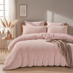 Dekbedovertrek teddy polyester roze 240 x 220 cm, met 2 kussenslopen, geruite structuur
