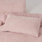 Dekbedovertrek teddy polyester roze 240 x 220 cm, met 2 kussenslopen, geruite structuur