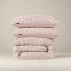 Dekbedovertrek teddy polyester roze 240 x 220 cm, met 2 kussenslopen, geruite structuur