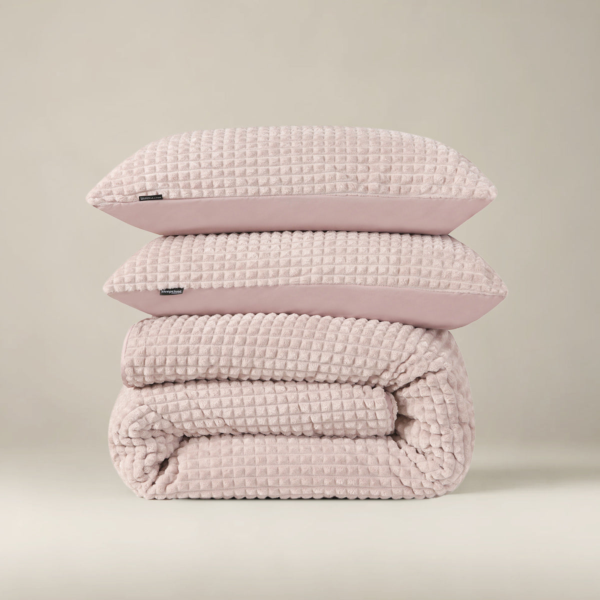 Dekbedovertrek teddy polyester roze 240 x 220 cm, met 2 kussenslopen, geruite structuur