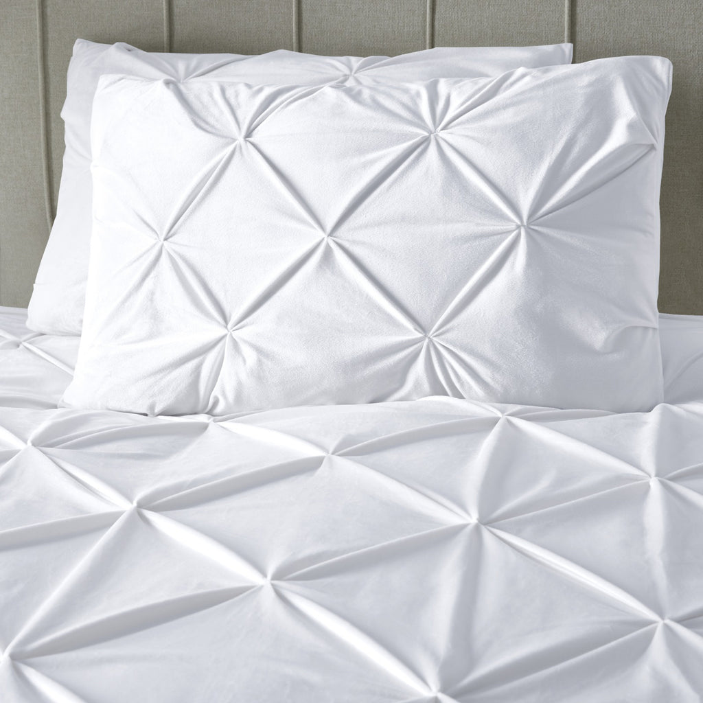 Dekbedovertrek fluweel polyester pintuck wit 200 x 220 cm, met 2 kussenslopen 60 x 70 cm
