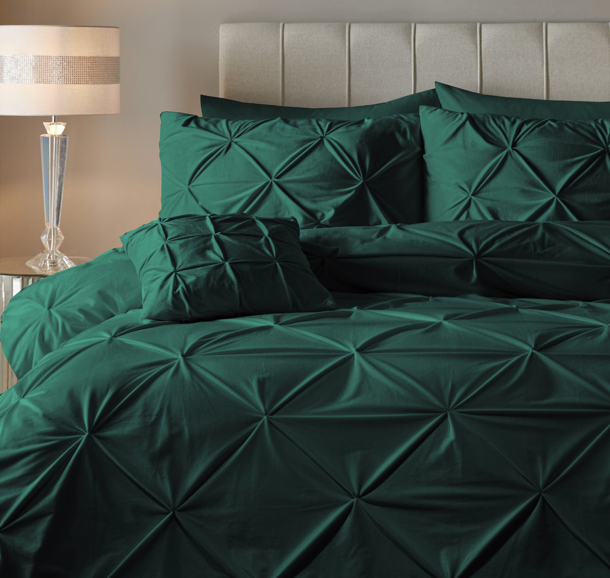 Dekbedovertrek fluweel pintuck groen 140 x 220 cm, met 1 kussensloop 60 x 70 cm, slaapkamer