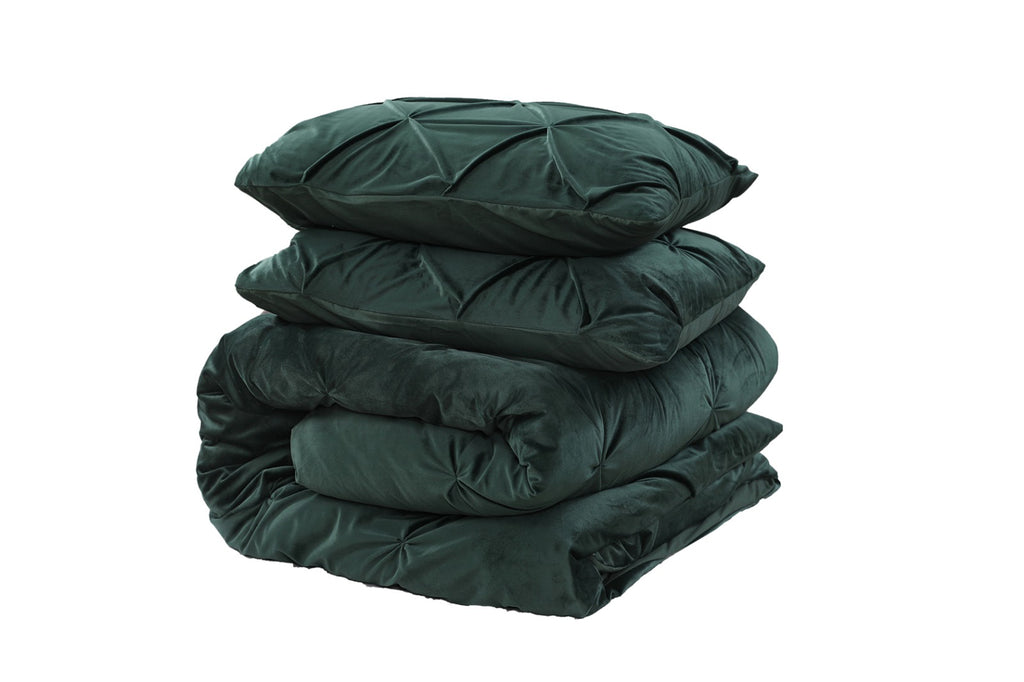 Dekbedovertrek fluweel pintuck groen 140 x 220 cm, met 1 kussensloop 60 x 70 cm, slaapkamer