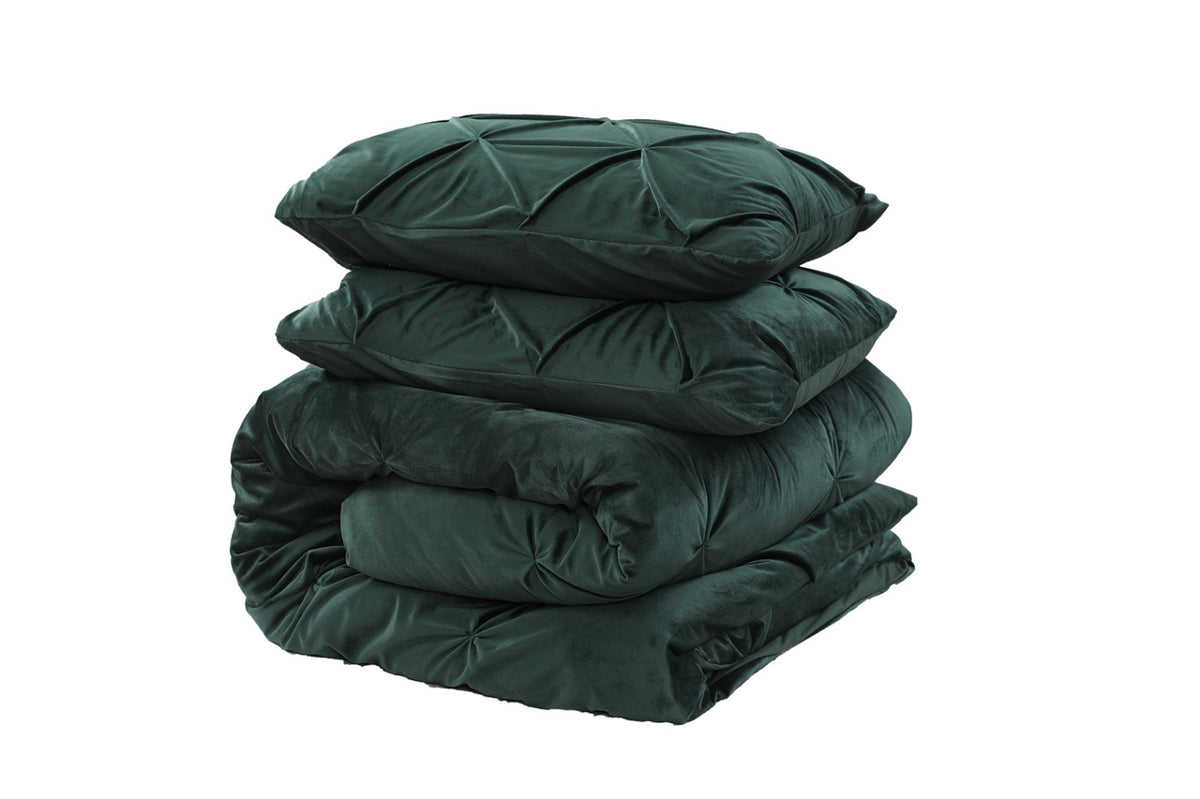 Dekbedovertrek fluweel pintuck groen 140 x 220 cm, met 1 kussensloop 60 x 70 cm, slaapkamer