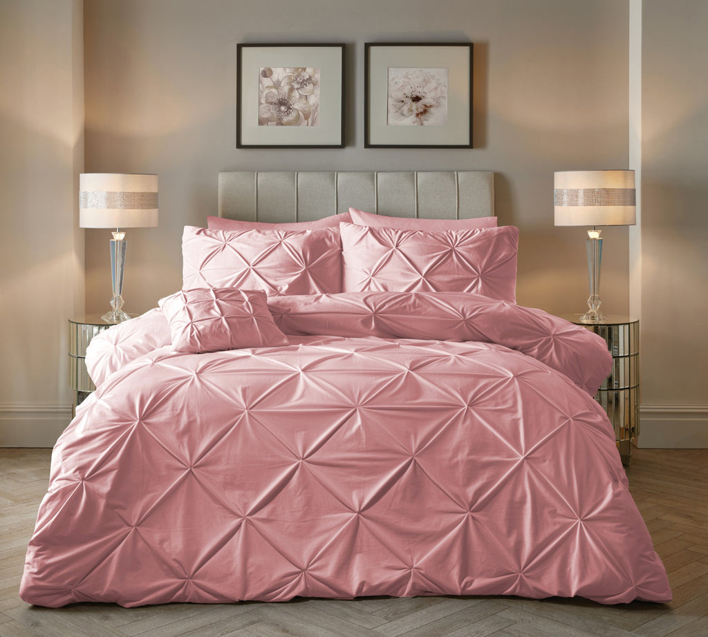 Dekbedovertrek fluweel pintuck roze 240 x 220 cm, met 2 kussenslopen 60 x 70 cm voor slaapkamer