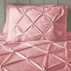Dekbedovertrek fluweel pintuck roze 240 x 220 cm, met 2 kussenslopen 60 x 70 cm voor slaapkamer