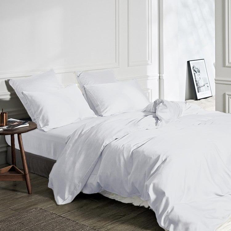 Dekbedovertrek bamboe viscose twill satijn effen wit 200 x 200/220 cm, met kussenslopen 60 x 70 cm