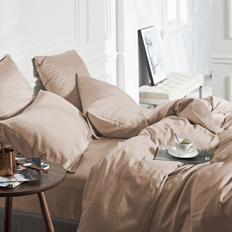Dekbedovertrek bamboe viscose twill-satijn taupe 140 x 200/220 cm, met kussenslopen 60 x 70 cm